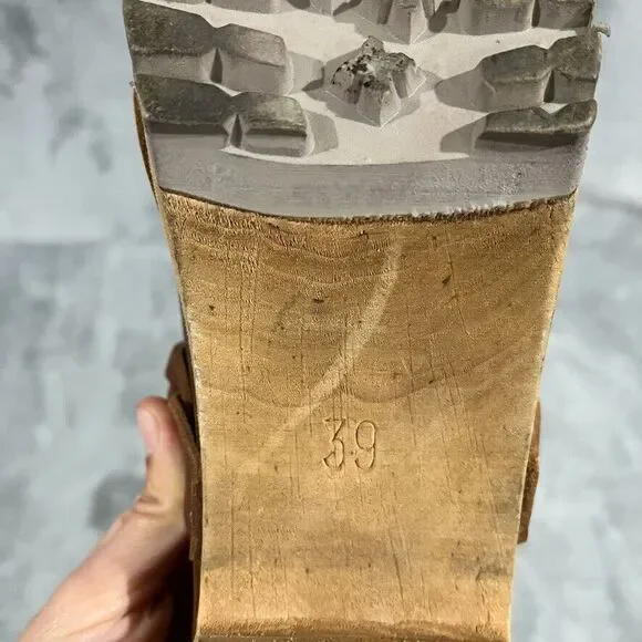 MIA Elsa Clogs 8.5 / 39 Brown Leather Braid Platform Made In Sweden Tan Chunky - Picture 7 of 11